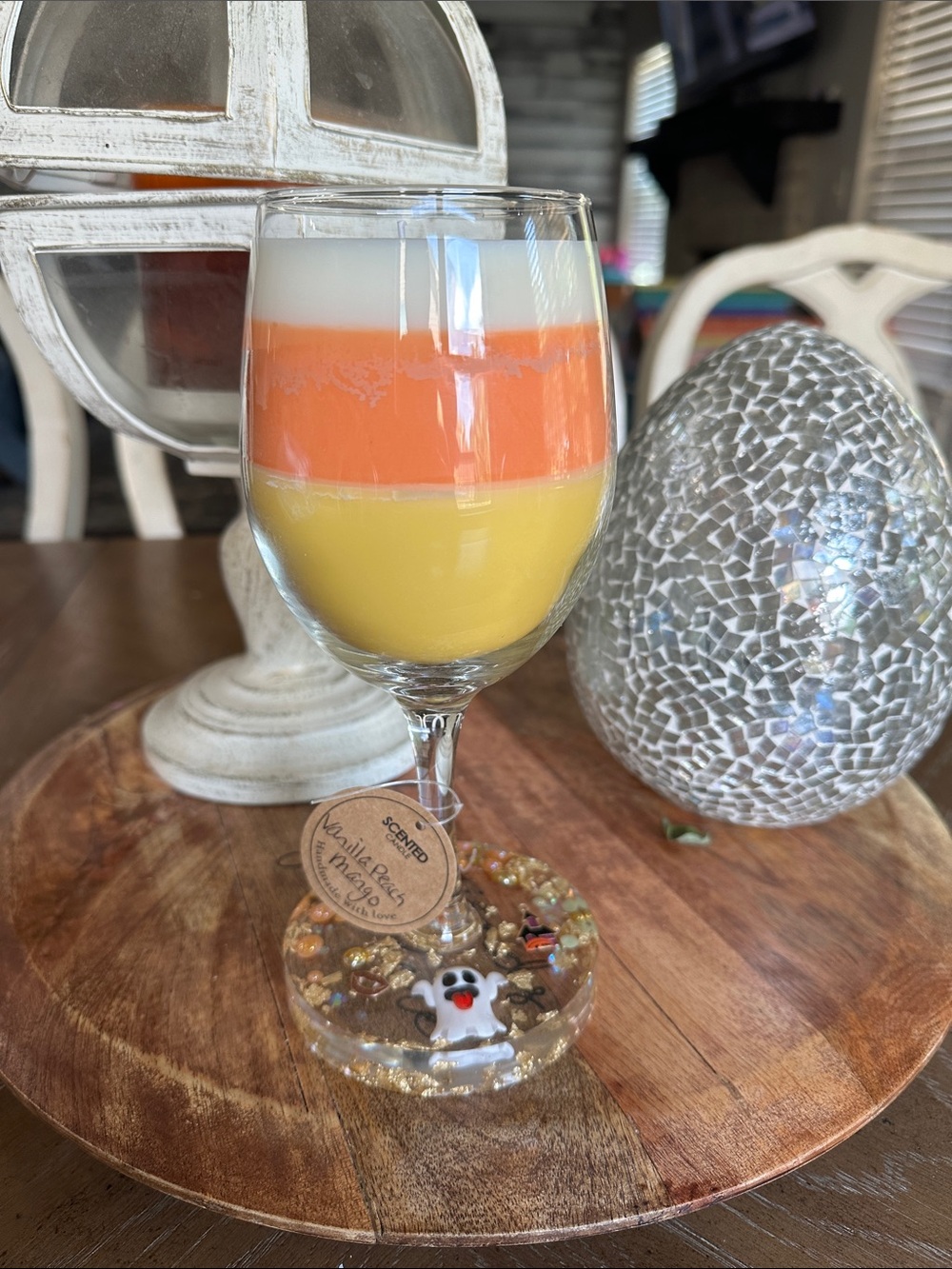 🎃Halloween 🎃 layered Orange & Yellow candle with resin base